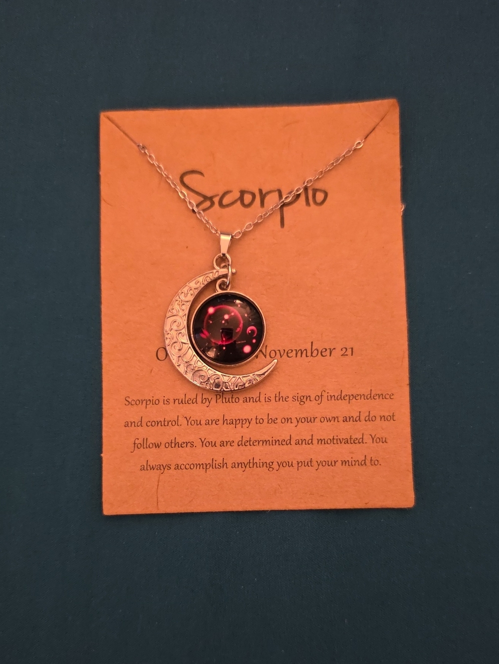 Scorpio Crescent Moon Zodiac Necklace in Deep Red - Astrology Jewelry